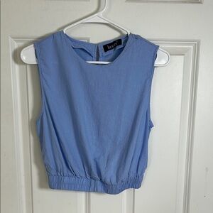 Kourtney Blue Sleeveless crop Top size small linen blend elastic waist cropped